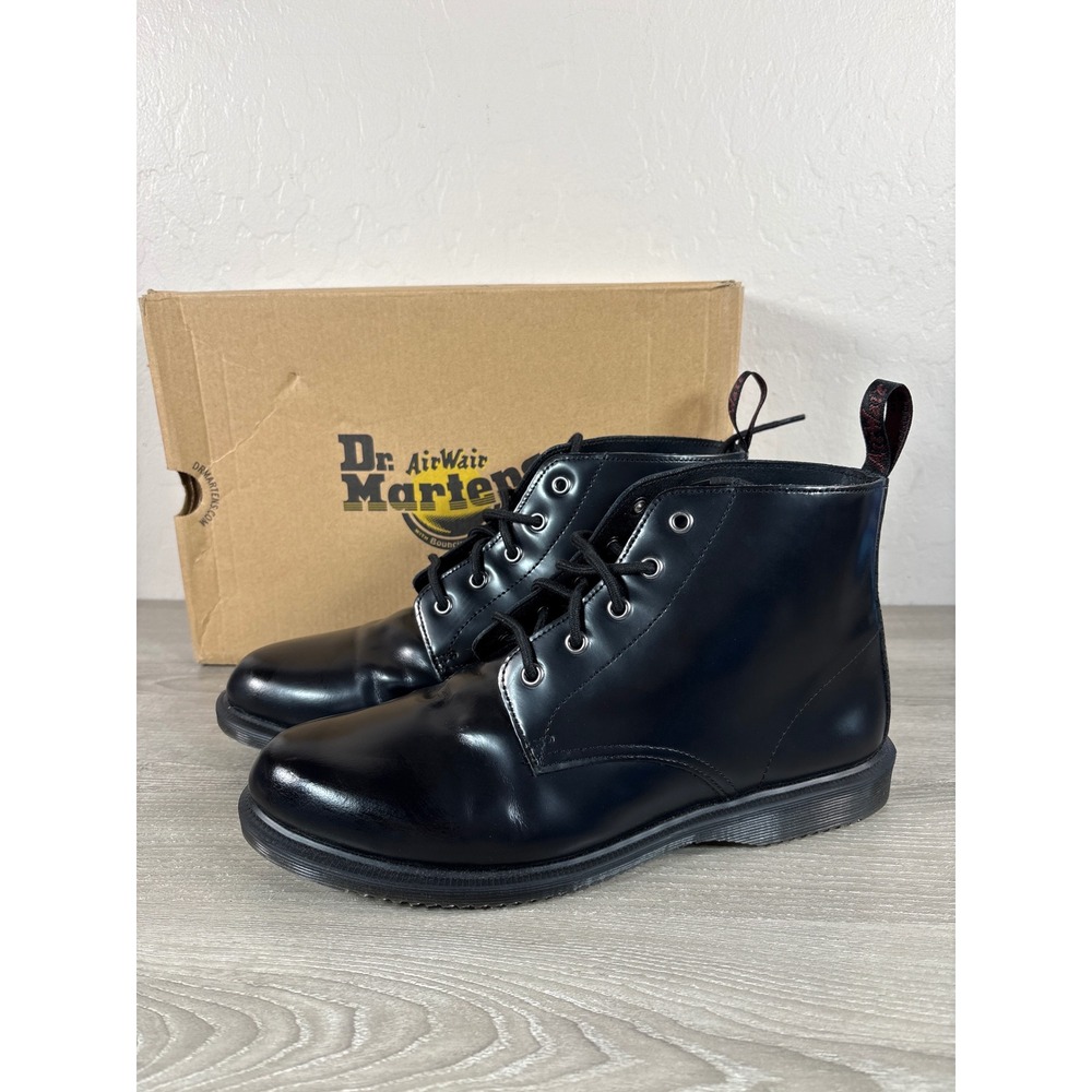 Dr. Martens Emmeline Black Polished Smooth Leather 5-Eye Ankle Boots Size 11